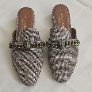 Kurt Geiger London Chelsea Crystal Embellushed Houndstooth Chain Hardwear Mules